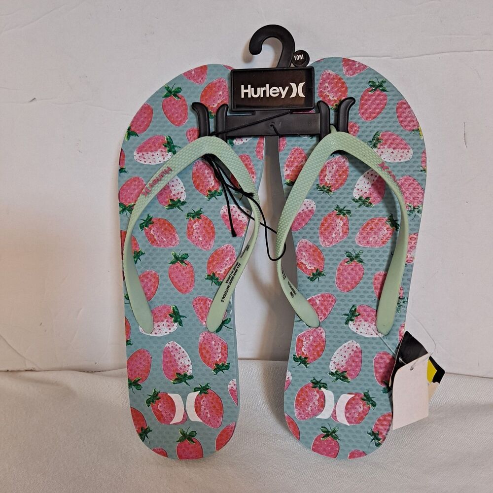 Hurley Tropical Womens Flipflops Size 10M Strawberries